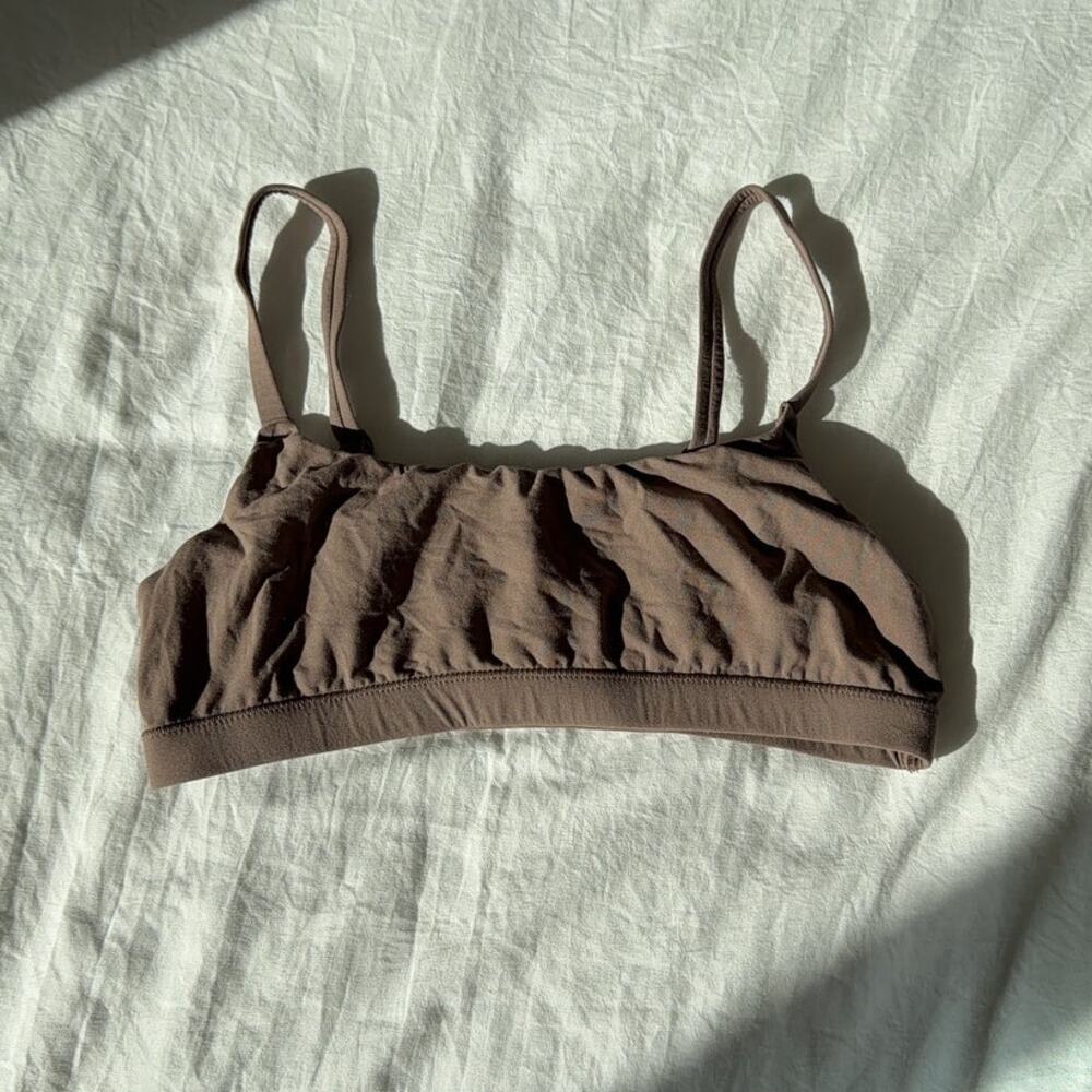Skims Stretch Cotton Jersey Scoop Bralette Women's Small Brown Solid